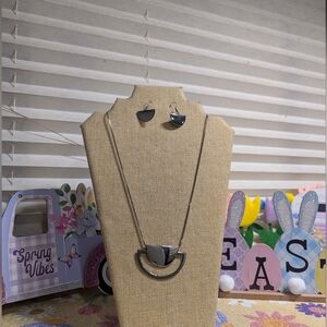 XL Modern Gunmetal-Tone Geometric Semi-Circle Necklace & Earring Set